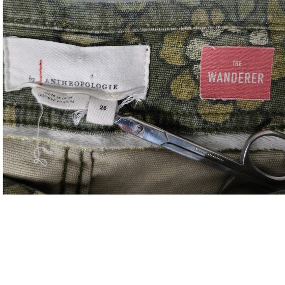 Anthropologie The Wanderer Green Floral Jeans Button Fly Cargo Pants 26 28 x 27 - Picture 4 of 4